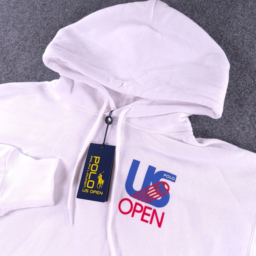 Polo Ralph Lauren US Open White Hoodie Sweatshirt Womens Small 211A89962002 NEW